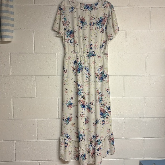 As U Wish Cream and Blue Ruffled Wrap Midi Dress - Picture 4 of 7